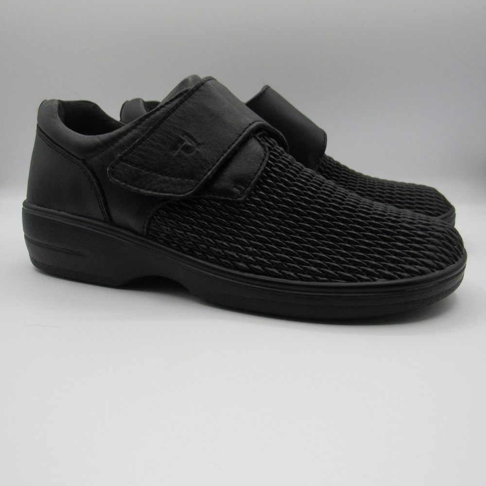 Propet WPRX25 Walking Shoes Womens 8 Black Leather Mesh Hook Loop
